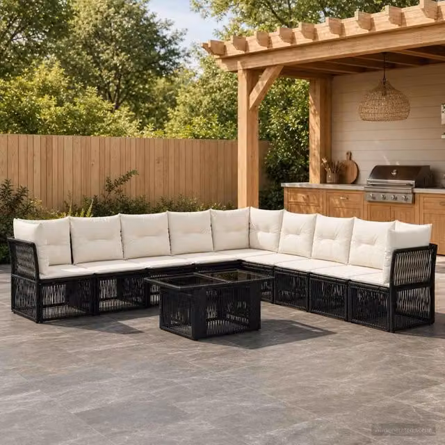 Set Divano da Giardino 10 pz Nero polyrattan 3436480