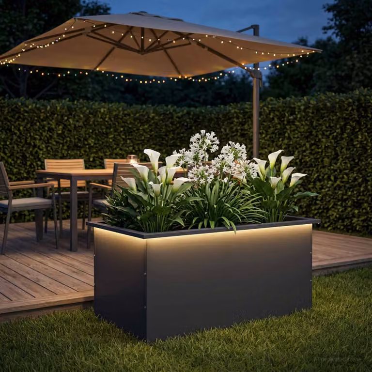 Fioriera da giardino con LED vidaXL in acciaio, colore antracite, L: 80 cm, P: 50 cm, H: 48 cm