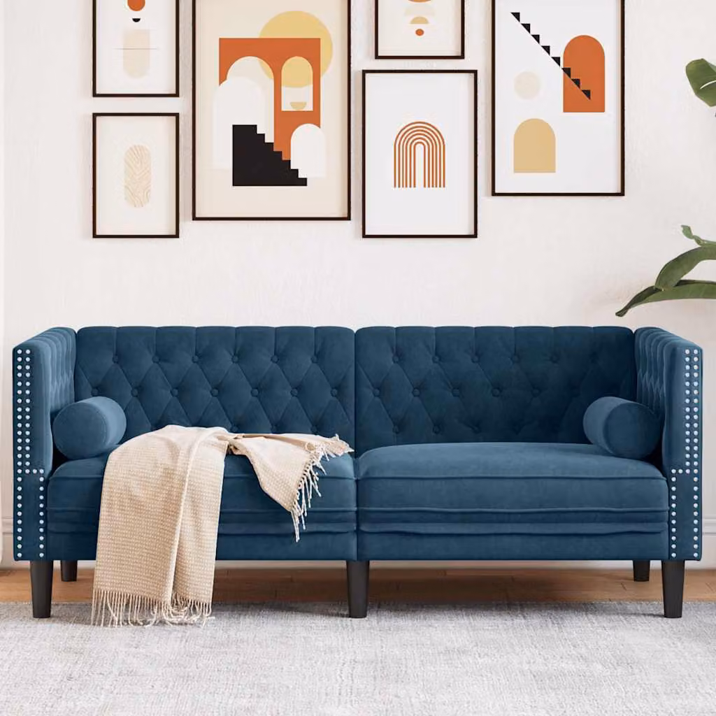Divano Chesterfield a 2 posti vidaXL in velluto blu con cuscini inclusi