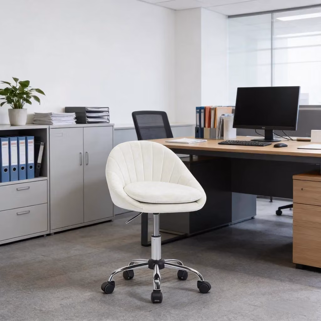 Sedia da ufficio ergonomica girevole WISHDOR in velluto beige con struttura in metallo e altezza regolabile – 2
