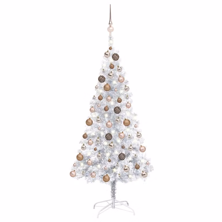 Maison Exclusive - Albero di Natale artificiale, illuminazione e decorazioni a forma di sfera, colore argento, altezza 150 cm