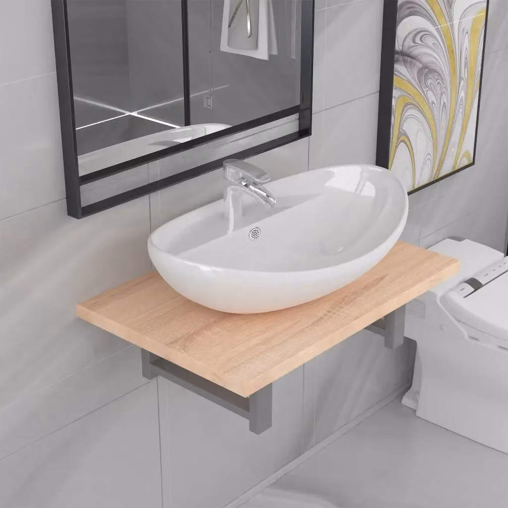 Set Mobili da Bagno Moderno in Rovere e Ceramica Bianca con Mobile Lavabo e Pensile L/P/H: 60 x 40 x 76,3 cm – 2