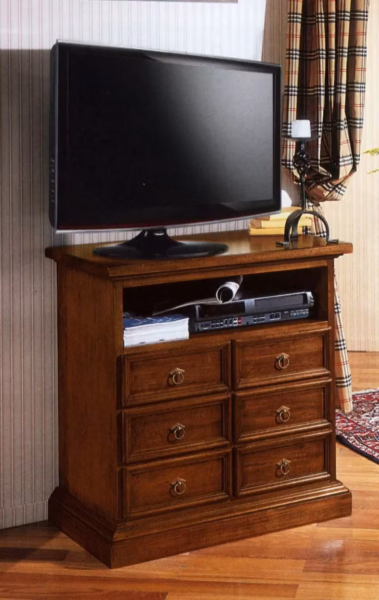 Porta TV classico Mobili 2G con 6 cassetti e 1 vano in legno color noce L: 83 cm, P: 47 cm, H: 84 cm