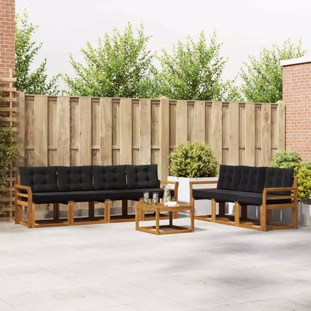 Set di divani da esterno 8 pezzi vidaXL in legno di acacia e textilene, colore naturale e nero