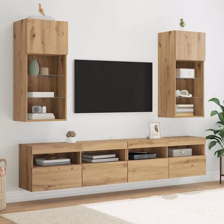 Set di 2 mobiletti TV da parete vidaXL in stile moderno, colore marrone rovere