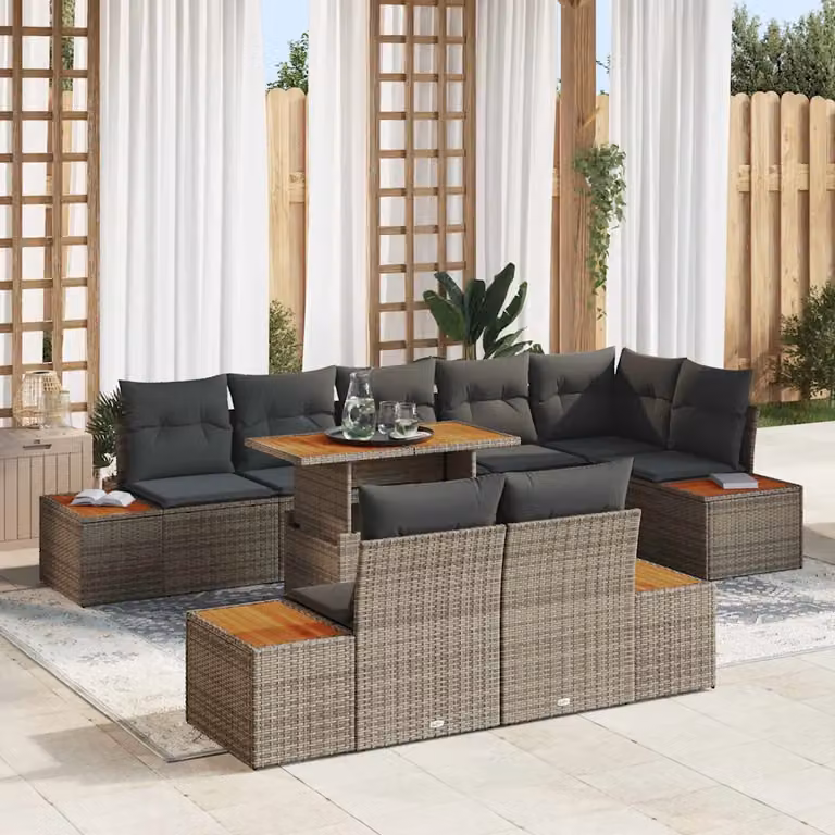 Set Divano da Giardino a Forma a U vidaXL in Rattan Grigio con 9 Pezzi e Tavolino da Esterno