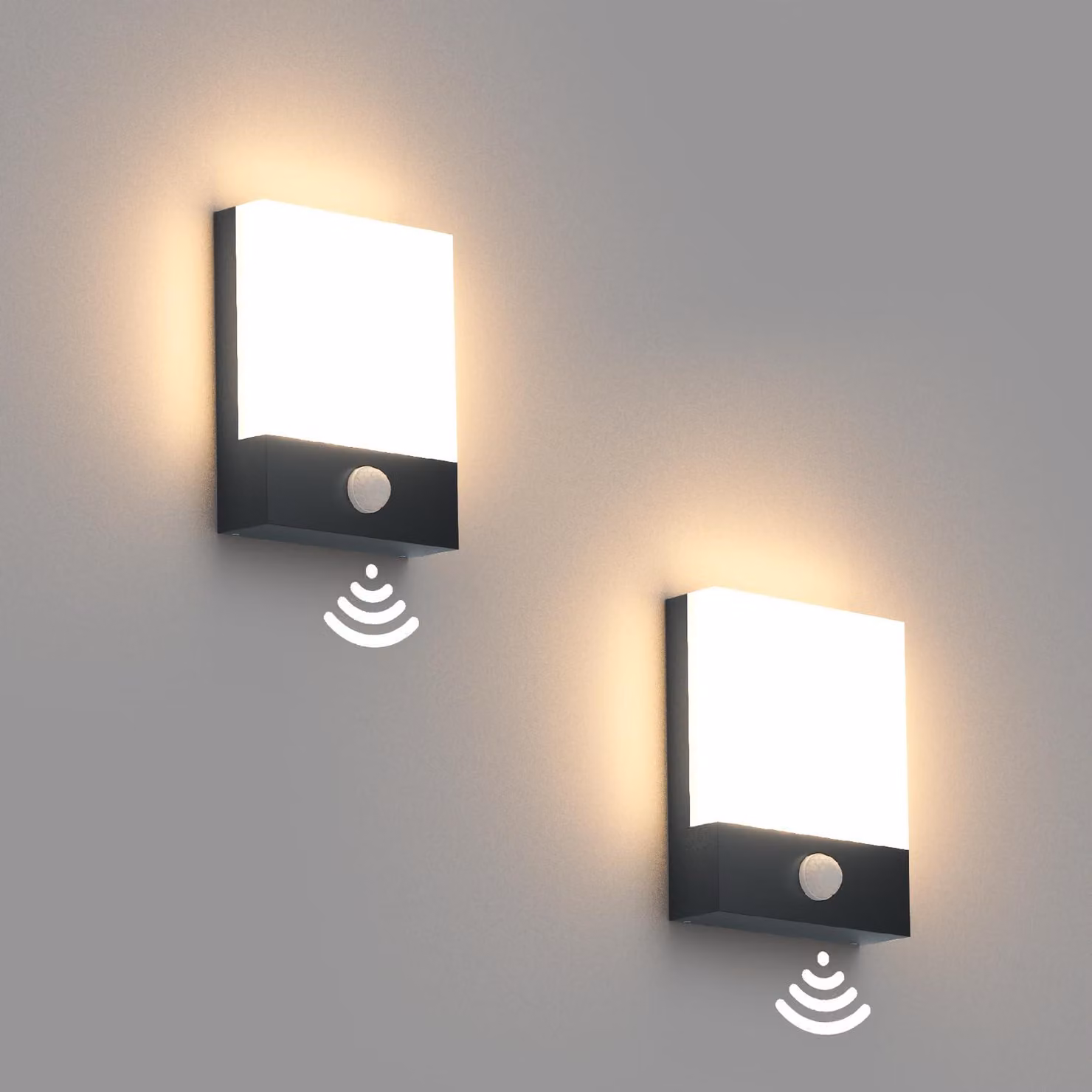 Set di 2 lampade da parete LED da esterno, 24W, con sensore di movimento, colore antracite, grado di protezione IP65