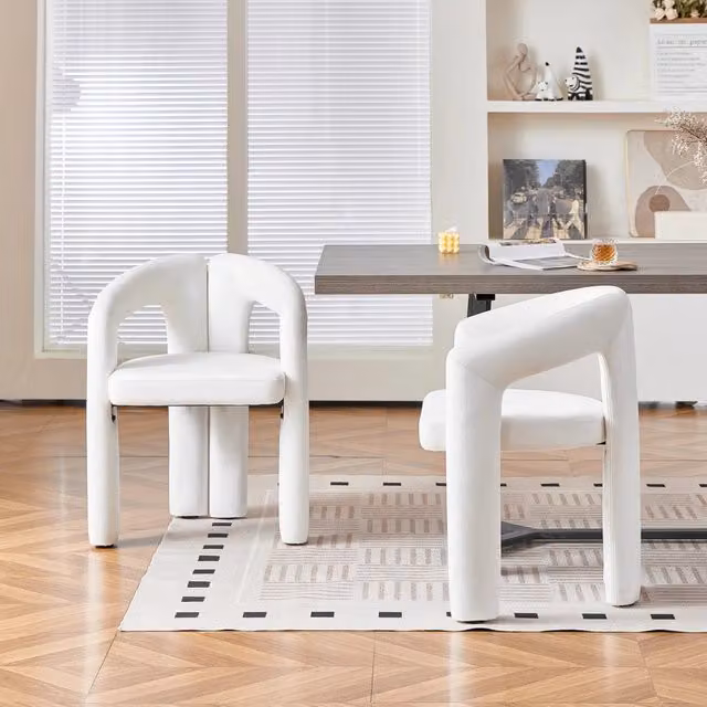 Set di 2 sedie da pranzo moderne con braccioli ergonomici e schienale avvolgente in velluto beige