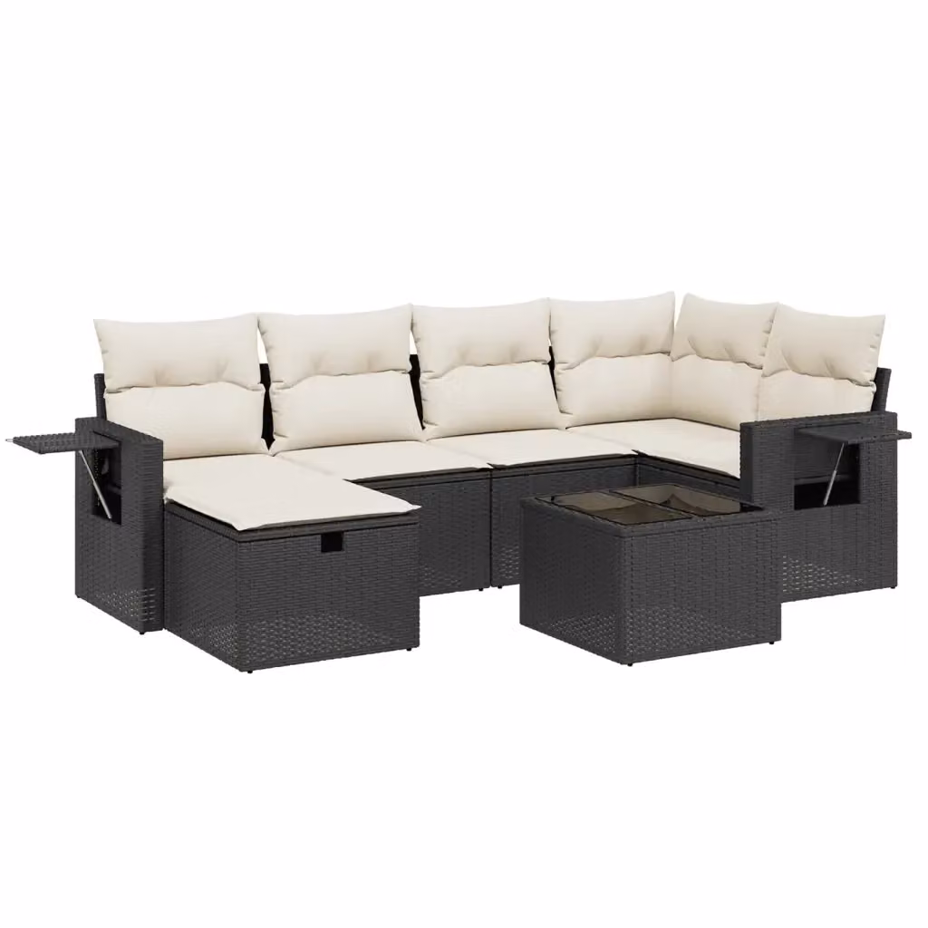 vidaXL Set Divano da Giardino a L con 7 Cuscini, Polyrattan e Acciaio Nero con Tavolino e Ottoman – 2