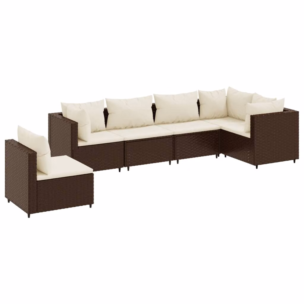 Set Mobili da Giardino 6pz con Cuscini in Polyrattan Marrone