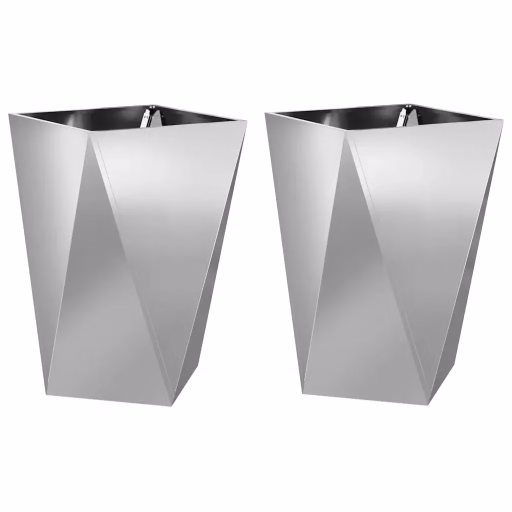 Set di 2 fioriere vidaXL in acciaio zincato argento, H 75 x L 50 x P 50 cm – 2