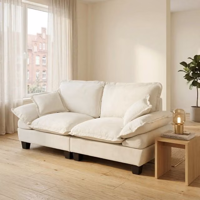 Divano 2 Posti Modulare in Chenille con Braccioli Curvi ¨C Xylo ¨C Beige