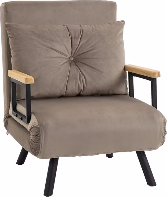Poltrona Letto Trasformabile Singolo GIORDANOSHOP in Velluto Grigio con Braccioli e Struttura in Metallo L: 63 cm, P: 73 cm, H: 81 cm