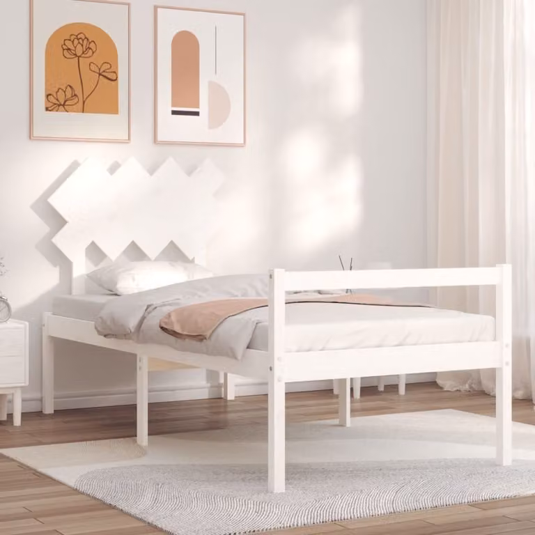The Living Store Letto senior con testiera in legno massiccio bianco