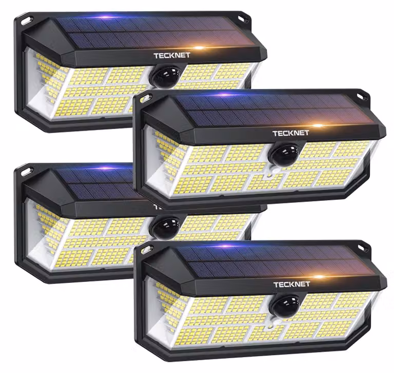 Lampada solare a LED, 495 LED, angolo di illuminazione 300°, grado di protezione IP66, set da 4, con telecomando