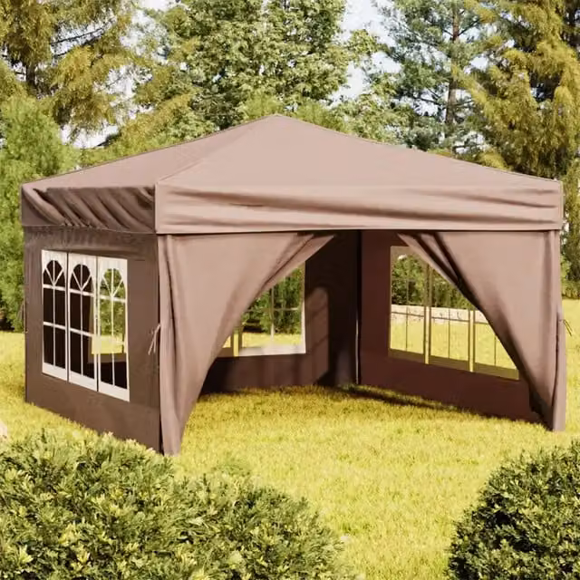 Gazebo pieghevole Hip Videx con pareti e finestre in poliestere, colori beige e marrone, struttura in acciaio, autoportante