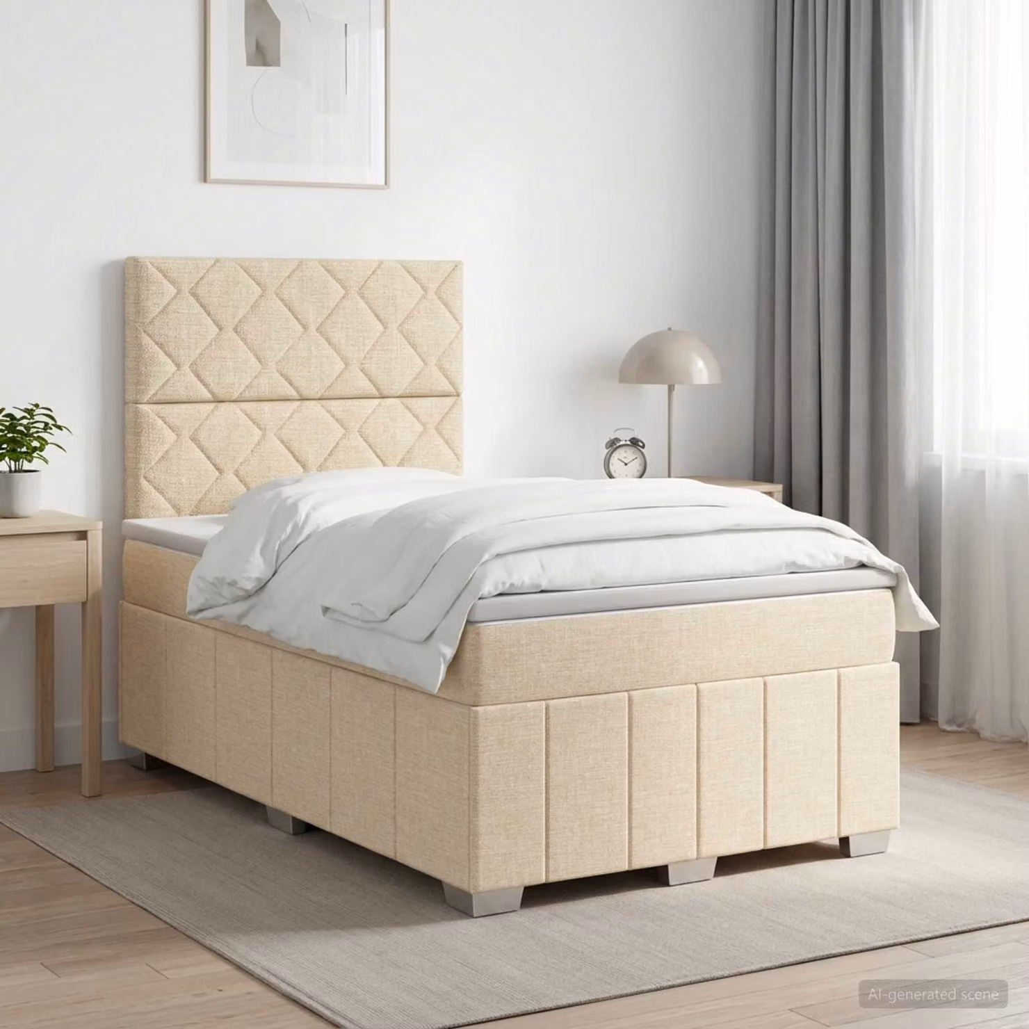 Letto box spring con materasso vidaXL in tessuto beige e bianco con molle a tasche L/P/H: 120 x 200 cm