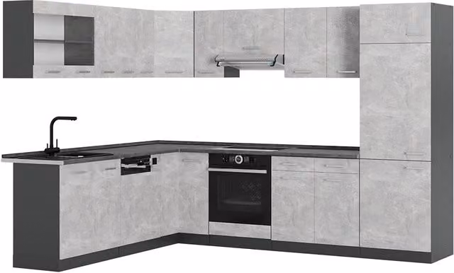 Cucina angolare moderna Vicco R-Line in finitura calcestruzzo e antracite opaco L/P/H: 287 x 227 x 60 cm
