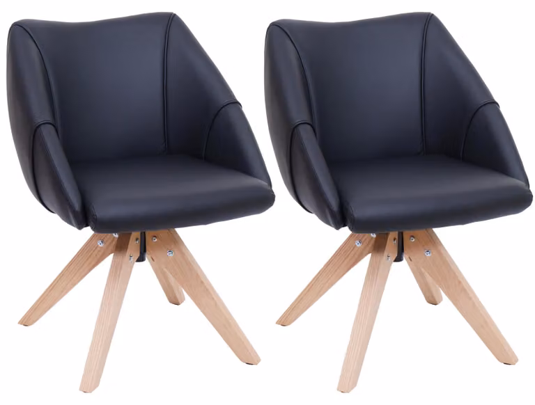 Set da 2 sedie da pranzo HWC-Q52, sedia da cucina girevole, sedia imbottita, sedia da tavolo da pranzo, girevole, in legno e Pelle finta ~ nero