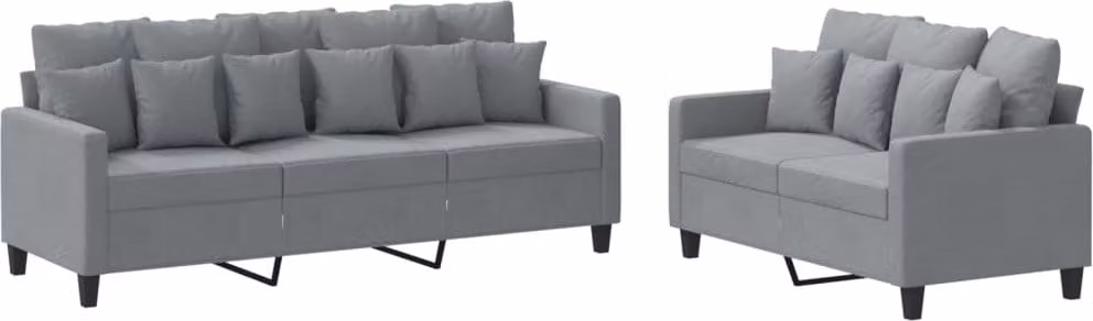 Set di Divani 2 pz con Cuscini Grigio Chiaro in Tessuto