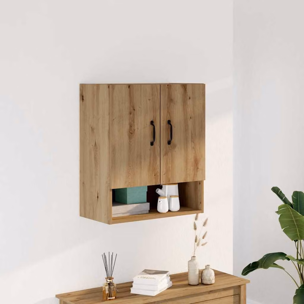 Armadietto a muro vidaXL in MDF color rovere marrone con ante a battente e ripiani interni L 60 cm, P 31 cm, H 70 cm