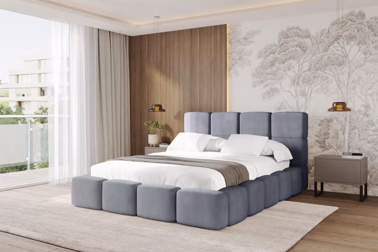 Letto imbottito ALTDECOR con contenitore - NATA 120x200 grigio, letto con testiera, letto contenitore senza materasso, letto matrimoniale con contenitore