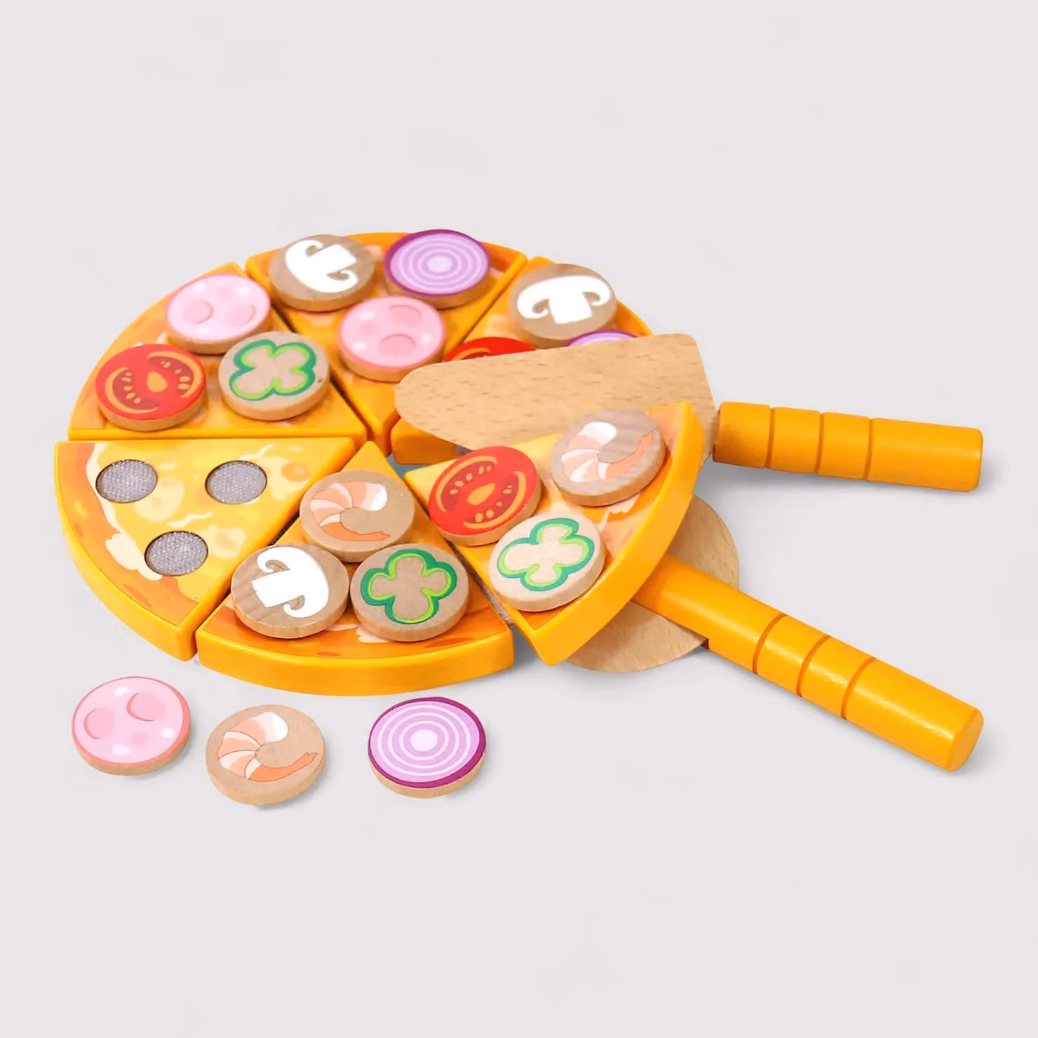 Okhar - Pizza giocattolo in legno per bambini con accessori