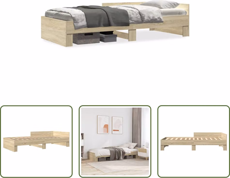 The Living Store Struttura per letto in rovere Sonoma 75x190 cm Materiale a base di legno