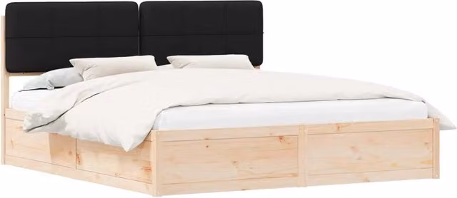 Letto matrimoniale | Letto per adulti | Letto con Testiera Rivestita Nero 200 x 200 cm Pino massello