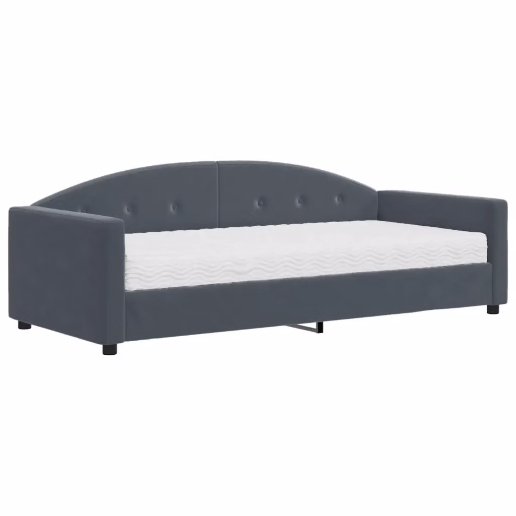 Divano Letto Moderno vidaXL in Velluto Grigio con Materasso in Schiuma L/P/H: 90 x 190 cm – 2