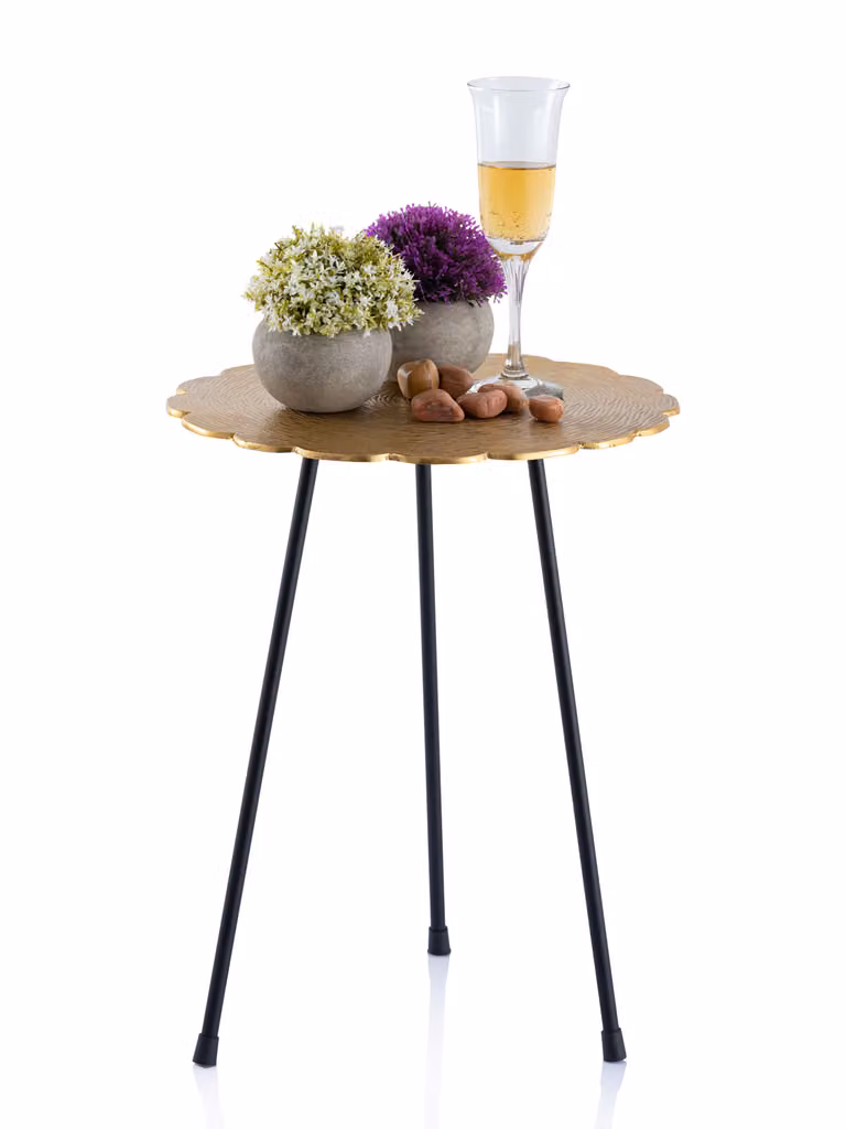 Set tavolino decorativo in metallo ø 35 cm alluminio con struttura oro