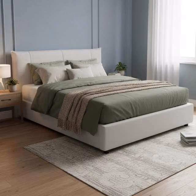 Letto Matrimoniale Almond Talamo Italia con Contenitore a Sollevamento e Materasso in Schiuma, Bianco, L/P: 160 x 200 cm