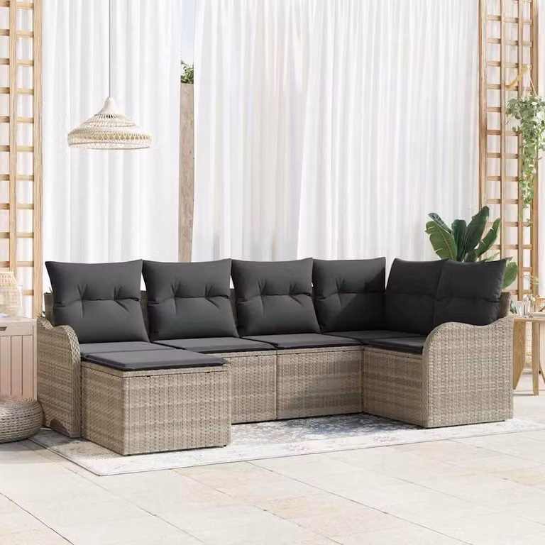 Maison Exclusive - Set Divano da Giardino 6 pcs Grigio chiaro Poly Rattan