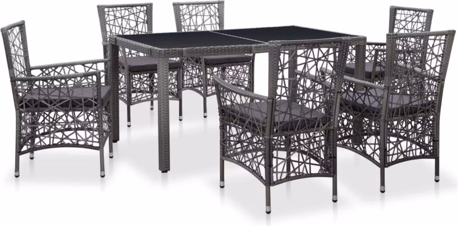 vidaXL set da pranzo da giardino 7 pezzi in polirattan grigio