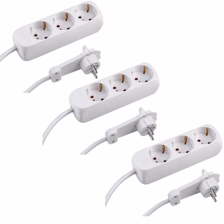 Multipresa Meister a 3 prese, set da 3, spina ultrapiatta, cavo da 1,4 m, bianco