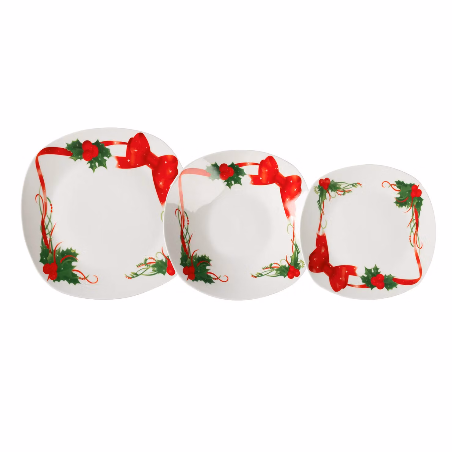 Servizio di piatti Merry Ribbon Vestiamo Casa in porcellana con decoro floreale rosso e bianco, 18 pezzi – 1