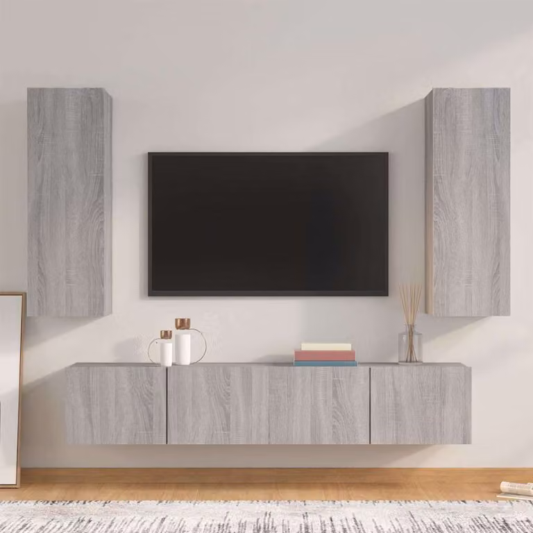 vidaXL Set di Mobili Porta TV 4 Pezzi Grigio in Legno e MDF per Soggiorno, Montaggio a Parete