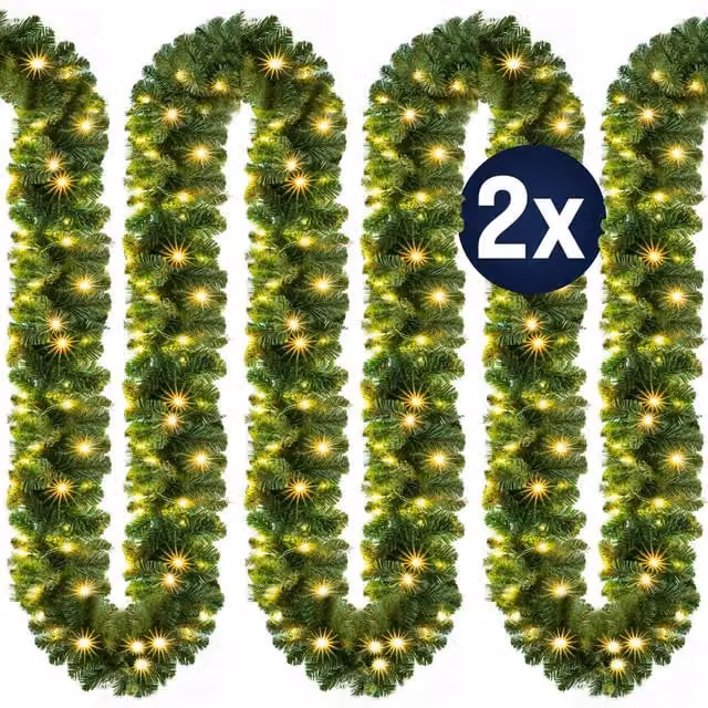 Set di 2 Ghirlande Natalizie Casaria con 400 LED Warm White, Lunghezza: 10 m, Colore Verde, per Interni ed Esterni – 1