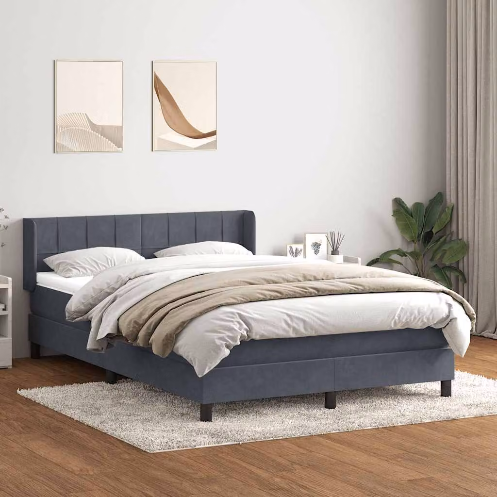 Letto Ibrido vidaXL con Giroletto a Molle e Materasso in Velluto Grigio e Bianco L: 163 cm, P: 213 cm