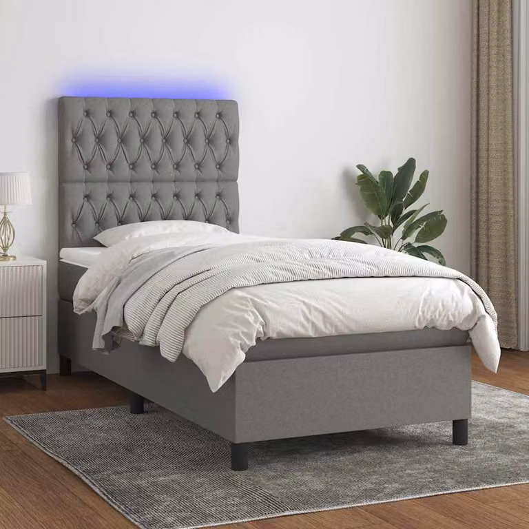 Letto a molle con materasso e illuminazione LED vidaXL in tessuto grigio, L/P: 200 x 80 cm