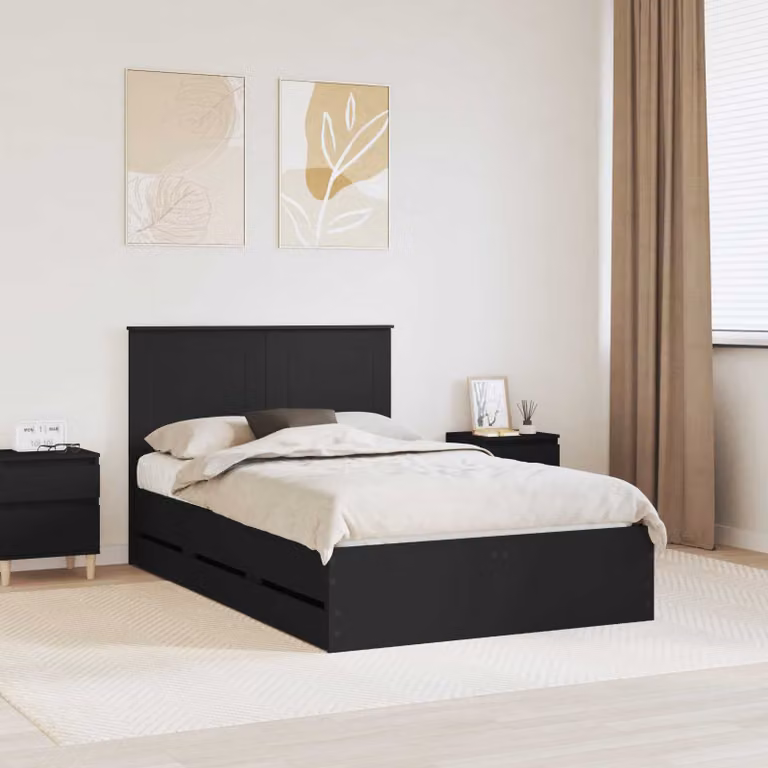 Struttura del letto moderna vidaXL in legno ingegnerizzato nero con cassetti L/P/H: 120 x 200 cm