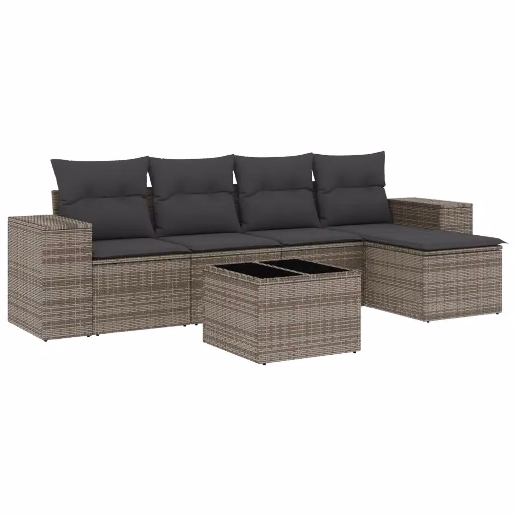 Set Divano da Giardino vidaXL 6 pz in Polyrattan Grigio con Cuscini e Tavolino – 2
