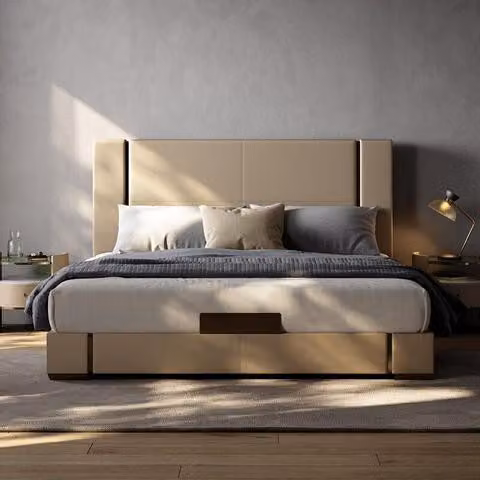 Luxusbett Beige Modernes Polsterbett Komfort Schlafen Stilvolles Design Elegant