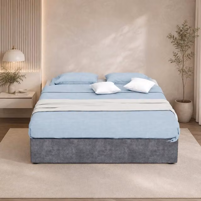 Letto matrimoniale 140 × 200 cm in velluto olandese grigio con testiera alta e rete a doghe in legno