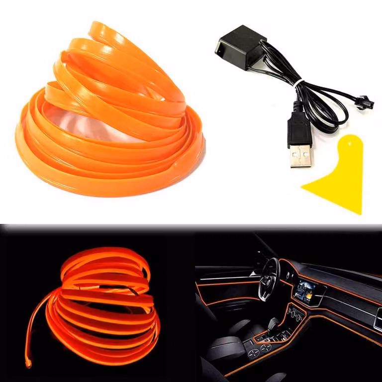 EL-Wire arancione, 5 metri, tubo neon flessibile a corrente continua (DC) 5V, per la decorazione degli interni dell'auto