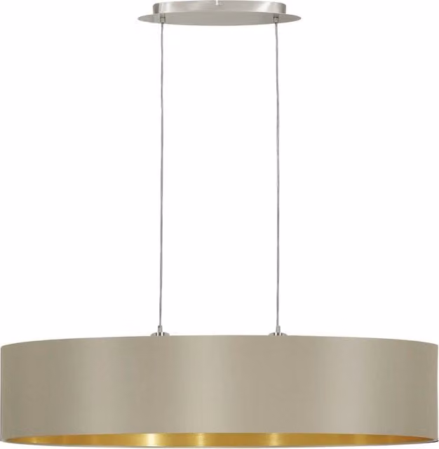 Lampadario a sospensione moderno Eglo in metallo e tessuto beige con 2 luci E27, H: 120 cm, L: 25 cm, P: 25 cm