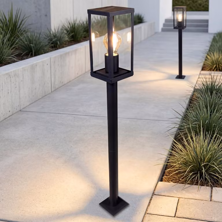 Lampada da parete vintage, alluminio/vetro, attacco E27, grado di protezione IP44, altezza 100 cm, colore nero
