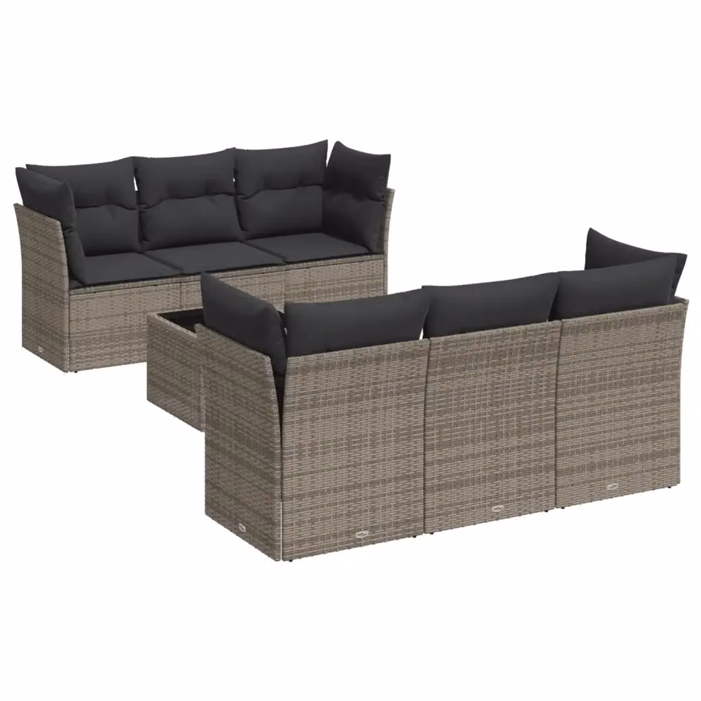Set di divani da giardino vidaXL 7 pezzi in polyrattan grigio con cuscini e tavolino – 2