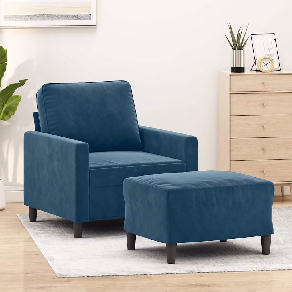 Poltrona con Poggiapiedi vidaXL in Velluto Blu con Design Moderno per Soggiorno – 1