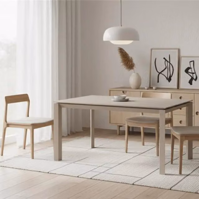 Tavolo da pranzo allungabile Linear Duzzle in ceramica color sabbia, L/P/H: 140-220 x 90 x 75 cm